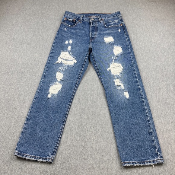 Levi's Denim - Levis 501 Jeans Womens 28X26 Blue Button Fly Straight Leg Classic Fit Distress